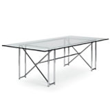 Double X, Design tafel met glazen blad