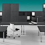 Trecolore², Set: bureau 160cm, verrijdbaar ladeblok, open kast